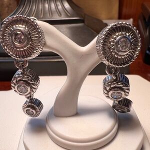 Judith Ripka 925 Sterling Silver CZ Dangle Clip Earrings